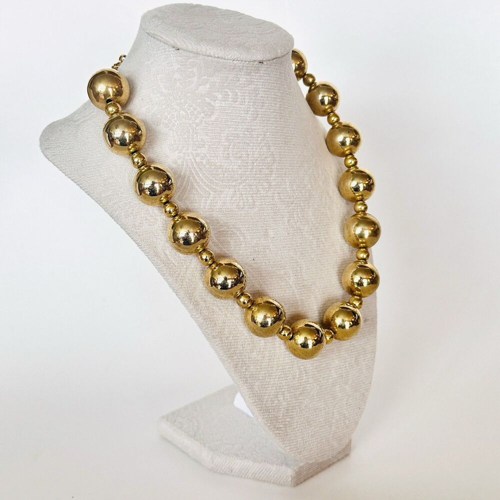 Vintage Gold Tone 13mm Bead Ball Chain Strung Links Gum Ball Necklace 20"